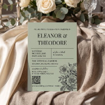 Código QR Floral Romântico Verde Sage Vintage