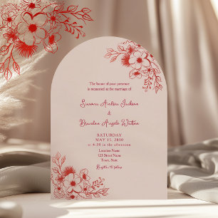 Convite Código QR Floral Rosa Vermelho Casamento