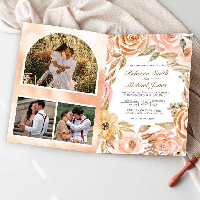 Convite Código QR Floral Rústico Terroso Outono Casamento (Criador carregado)