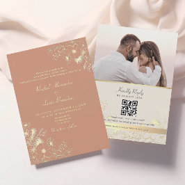 Convite Código QR Floral Terracotta Wedding