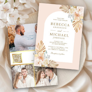 Convite Código QR Floral Terroso empoeirado Foto Casamento