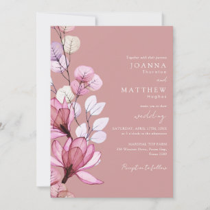 Convite Código QR Floral Transparente Rosa Desbotado Casam