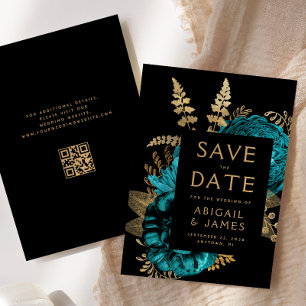 Convite Código QR Floral Turquoise Casamento Salvar Data