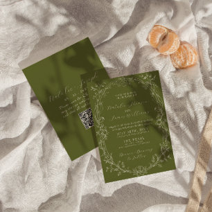 Convite Código QR Floral Verde Oliva Luxuoso para Casament