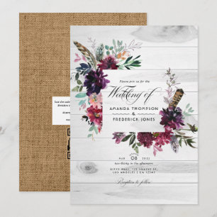 Convite Código QR Floral Violeta Resposta Boêmio Casamento