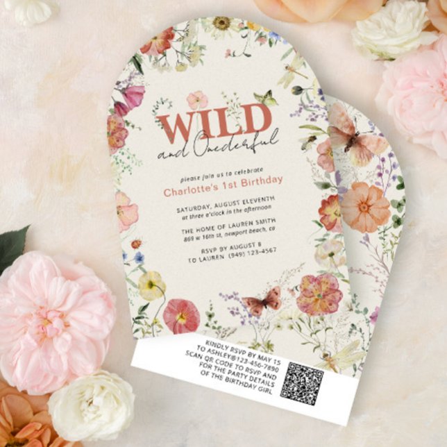 Convite Código QR Flores Presas Wild & OneMaravilha Aniver (Criador carregado)