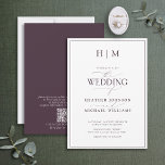 Convite Código QR Formal Casamento por Monograma Púrpura<br><div class="desc">Você está procurando um convite de casamento moderno, formal e elegante? Não olhe mais do que o nosso legante Código QR Formal de Plum Purple Monograma Calliografia Convite de Casamento! Este belo convite apresenta seu monograma personalizado em plum rople e seus detalhes pessoais acentuados com a caligrafia moderna à mão....</div>