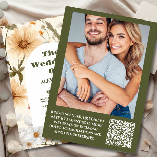 Convite Código QR Foto Boho Wildflower Casamento Botânico