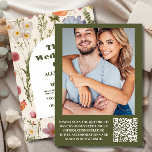 Convite Código QR Foto Boho Wildflower Casamento Botânico