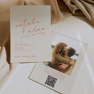 Convite Código QR Foto Casamento Divertido Laranja Retro E