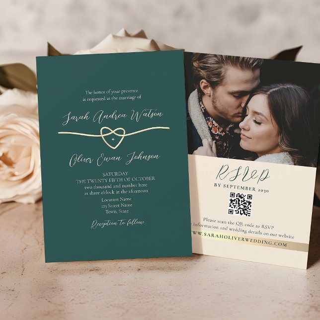 Convite Código QR Foto Casamento Verde Esmeralda (Criador carregado)