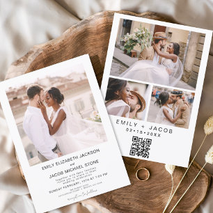 Convite Código QR: Foto de Casamento Branco Minimalista
