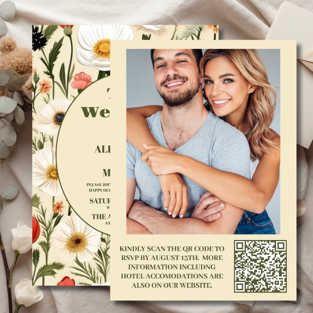 Convite Código QR Foto de Casamento de Prados de Flor Selv (Criador carregado)