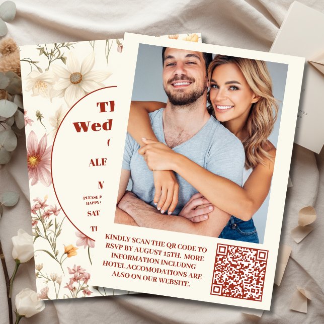 Convite Código QR Foto de Casamento de Prados de Flor Selv (Criador carregado)