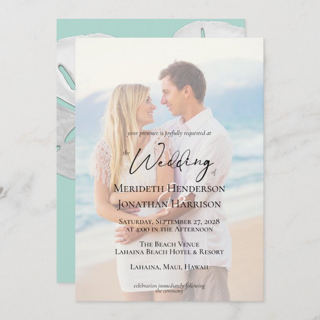 Convite Código QR Foto de Vidro do Mar de Praia Dólar Eleg (Frente/Verso)