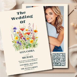 Convite Código QR Foto de Wildflower Wedding Boho País
