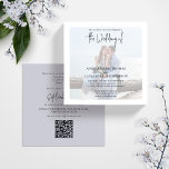 Convite Código QR Fotográfico RSVP Online Elegante Azul Cl<br><div class="desc">Este design apresenta um convite de casamento elegante online do código QR rsvp, com um modelo de tipografia de camada de fotos, com um código QR gerado digitalizável, para que o seu convidado responda através do seu link URL, Perfeito para em azul-claro-orçamento, com uma foto transparente de vellum translúcida, uma...</div>