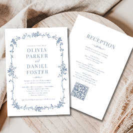 Convite Código QR francês - Tudo em um casamento azul empo