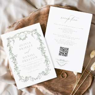 Convite Código QR Francês Vitoriano - Tudo Em Um Casamento