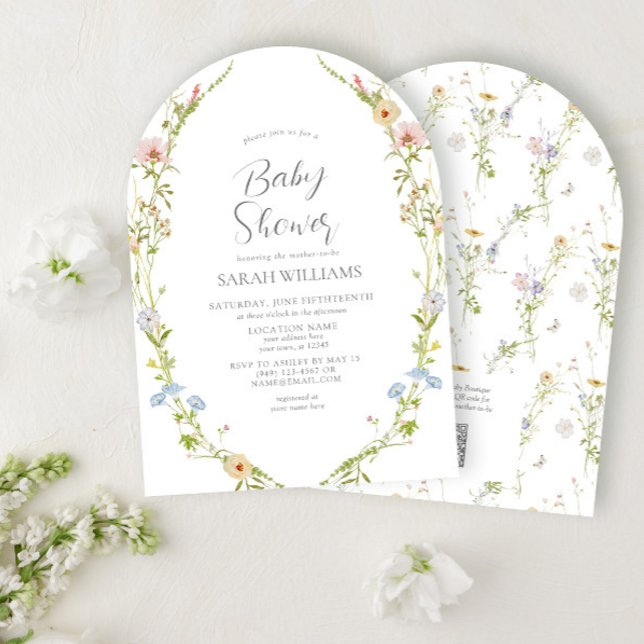 Convite Código QR Gênero Chá de fraldas de flor selvagem n (Criador carregado)