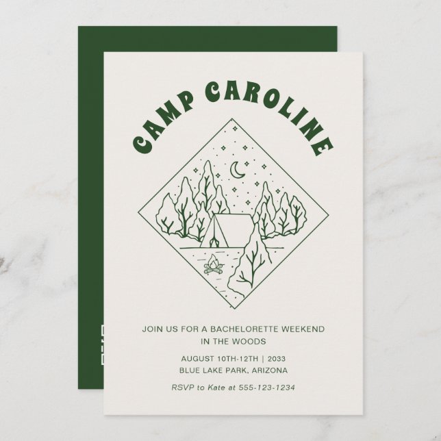 Convite Código QR Itinerário de Festa de solteira de Camp (Frente/Verso)