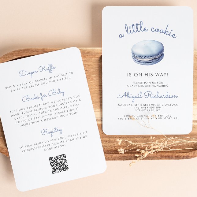 Convite Código QR Macaron Biscoito Azul Pequeno Churrasco  (Criador carregado)