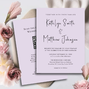 Convite Código QR Mauve Elegante Tudo Em Um Casamento Mode