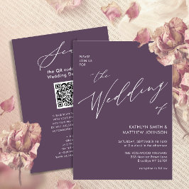 Convite Código QR Mauve Elegante Tudo Em Um Casamento Mode