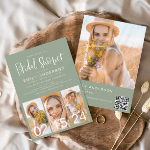 Convite Código QR minimalista do Chá de panela Verde Sage