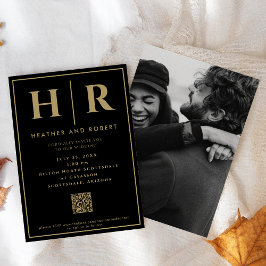 Convite Código QR Mínimo Clássico Simples Monograma de Cas