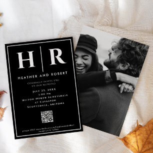 Convite Código QR Mínimo Clássico Simples Monograma de Cas