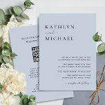 Convite Código QR Moderno Azul Dusty Tudo em Um Casamento<br><div class="desc">Dusty Blue Modern Typografia QR Code, Tudo Em Um Simples Cartão De Convite De Casamento Minimalista. Celebre o seu dia especial com esta elegante e bela carta de convite para casamento para embelezar a sua ocasião especial. Todos os textos estão pré-organizados para que você personalize fácil e rapidamente com seus...</div>