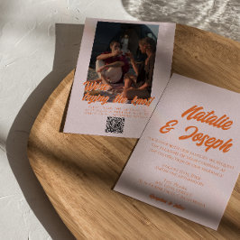 Convite Código QR Moderno Colorido Foto Colorida Casamento