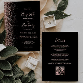 Convite Código QR Moderno de Casamento com Brilho em Ouro 