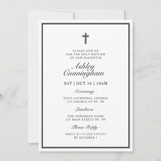 Convite Código QR Moderno Elegante Baptism (Frente)
