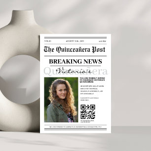 Convite código qr moderno Jornal Quinceañera