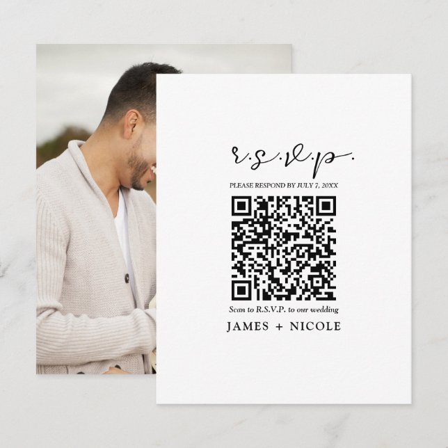 Convite Código QR moderno para resposta de casamento R.S.V (Frente/Verso)