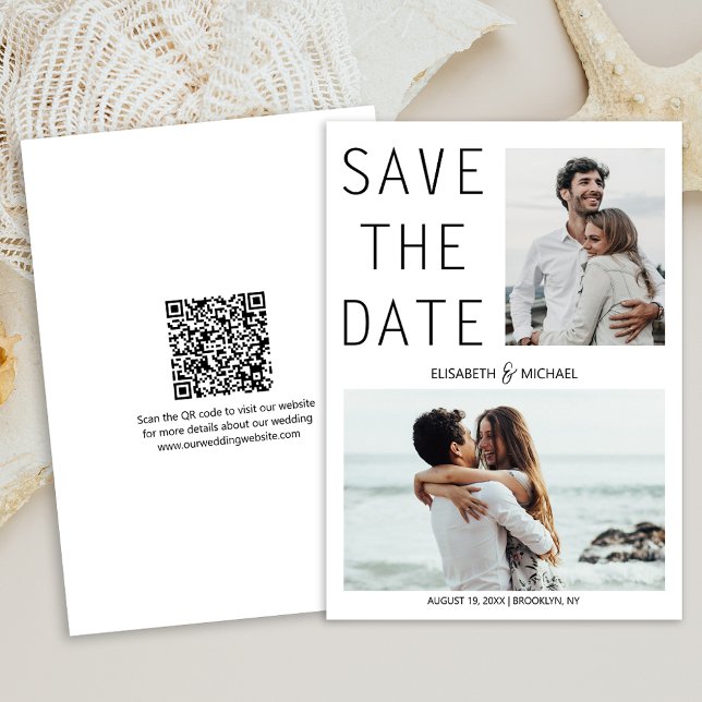 Convite Código QR Moderno Salve a Data Foto Casamento (A QR code makes it easy for guests to visit your website and find more details about your wedding.)
