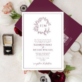 Convite Código QR Monograma Formal de Folheto da Borgonha