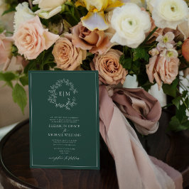 Convite Código QR Monograma Formal Emerald Green Leafy Cre