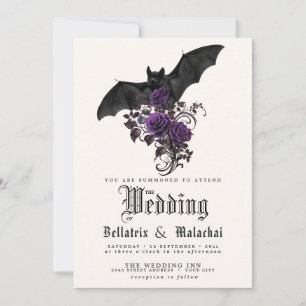 Convite Código QR Morcego Gótico Roxo Ameixa Rosas
