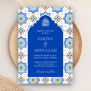 Convite Código QR Mosaico Persa Azul Azure Casamento Muçul