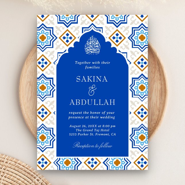 Convite Código QR Mosaico Persa Azul Azure Casamento Muçul (Criador carregado)