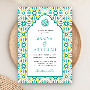 Convite Código QR Mosaico Persa Verde Hortelã Casamento Mu