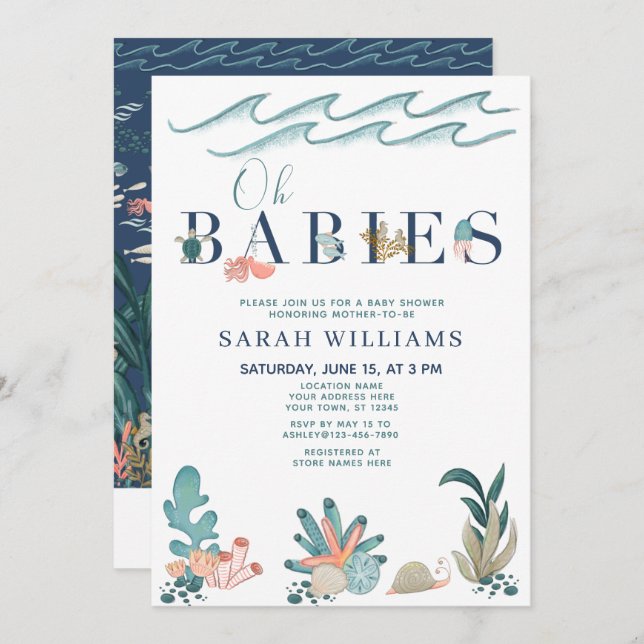 Convite Código QR multiplica sob o Chá Sea Oh Babies (Frente/Verso)