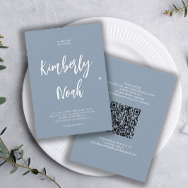 Convite Código QR nomes simples script dusty blue casament