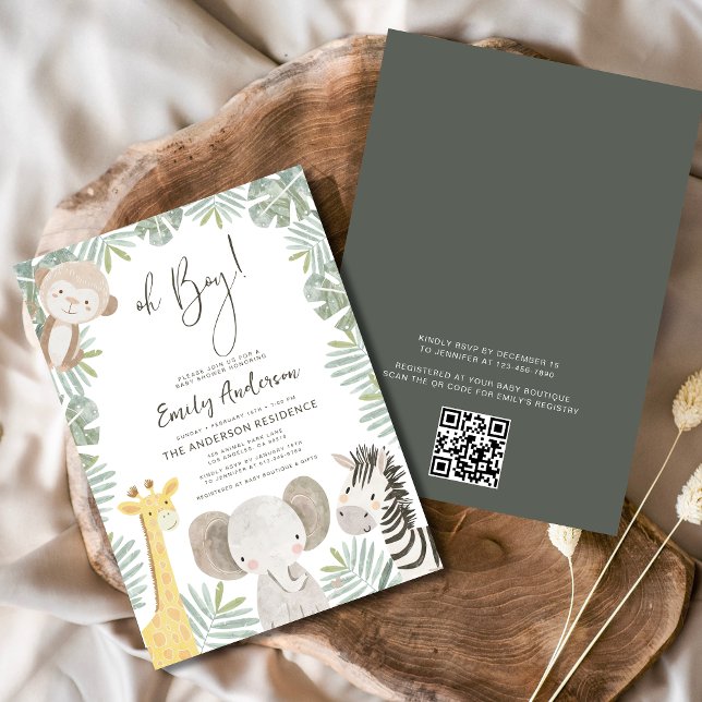 Convite Código QR Oh Boy Safari Animal Chá de fraldas (Criador carregado)