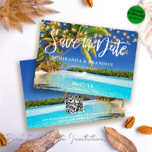Convite Código QR Palm Beach Tropical Save the Date Card