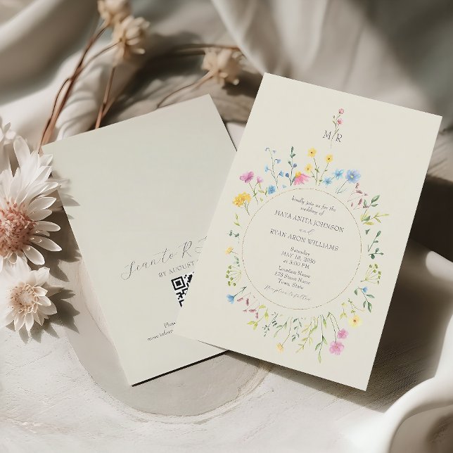 Convite Código QR para Casamento Boho com Flores Silvestre (Criador carregado)