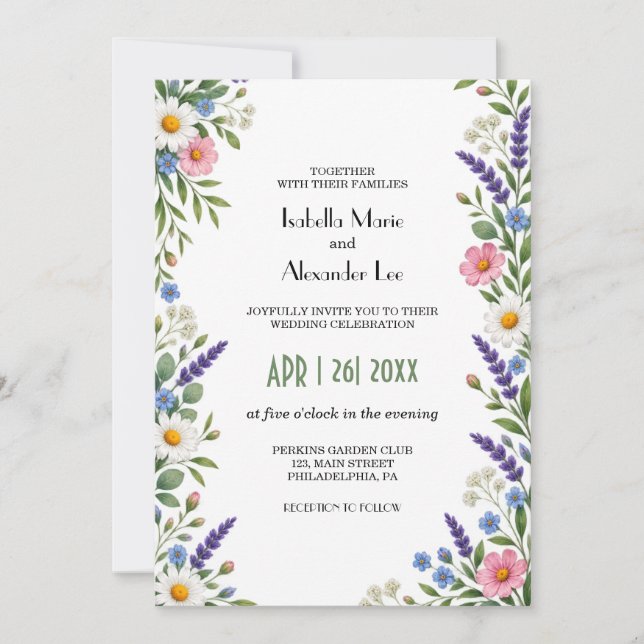 Convite Código QR para Casamento Moderno com Flores Silves (Frente)